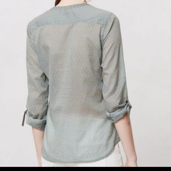 Holding Horses Anthropologie Long Sleeve Tulipane Semi Sheer Henley Blouse Sz 12 - Picture 2 of 4
